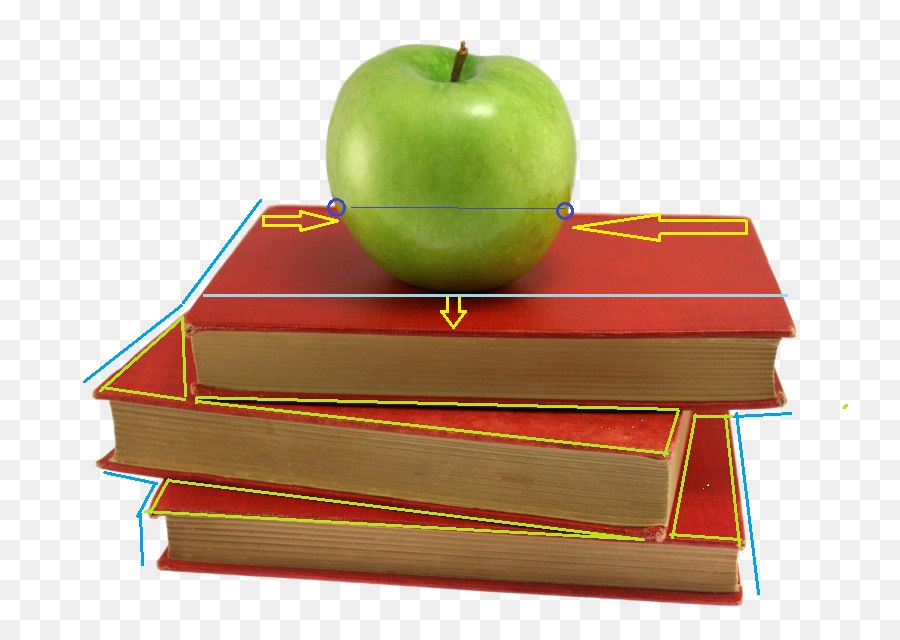 Manzana sobre libros, elementos visuales