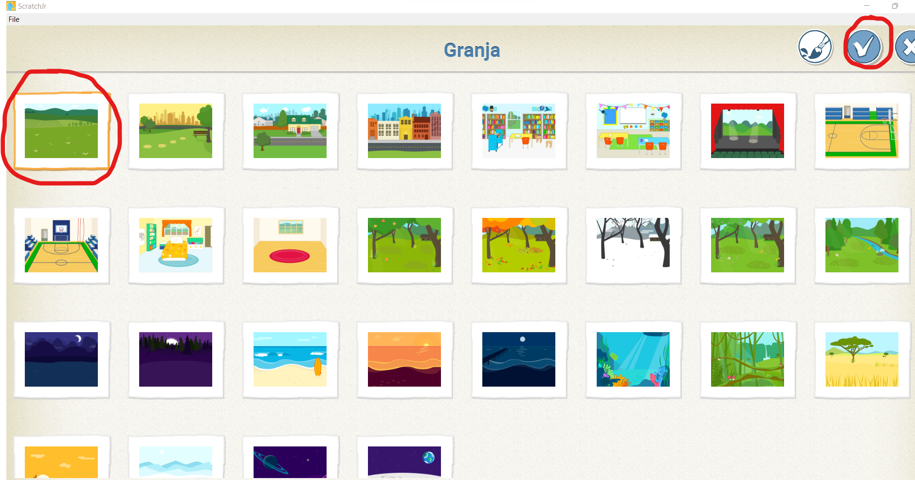 Imagen de elección de fondo en Scratch Jr.