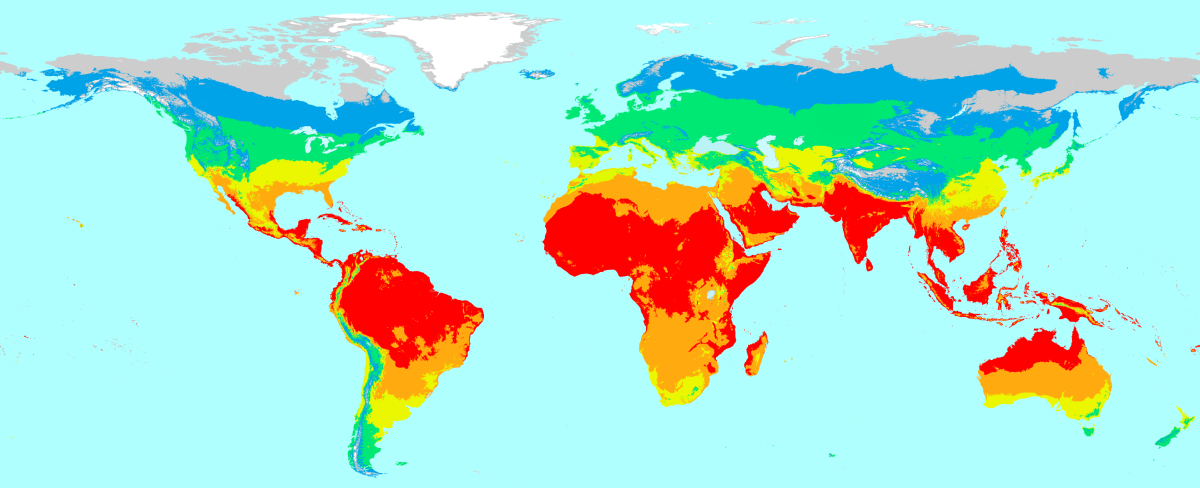 Plano con zonas térmicas de la Tierra