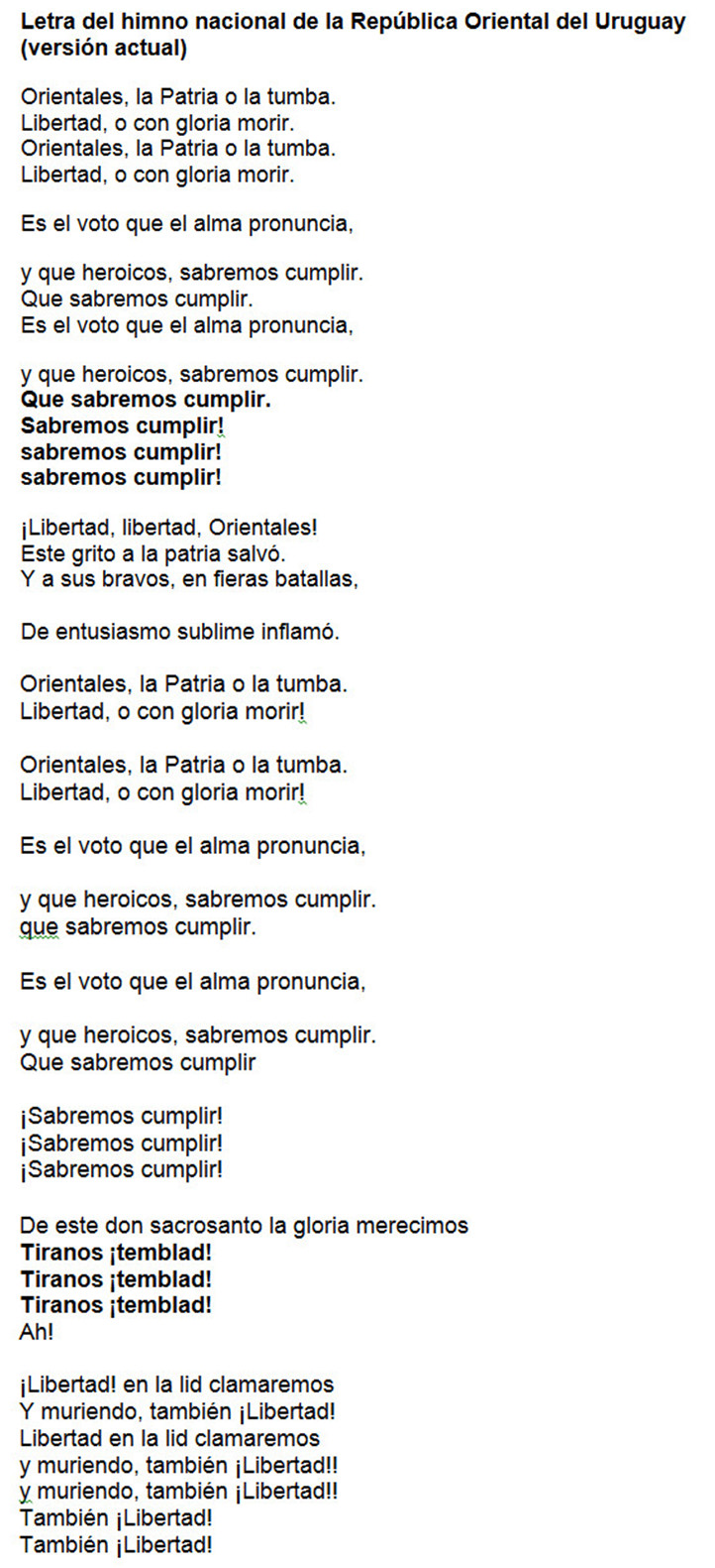 Letra himno Nacional