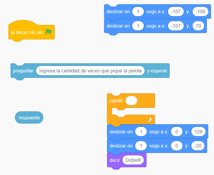 Código con algunas partes desordenadas para encastrar.