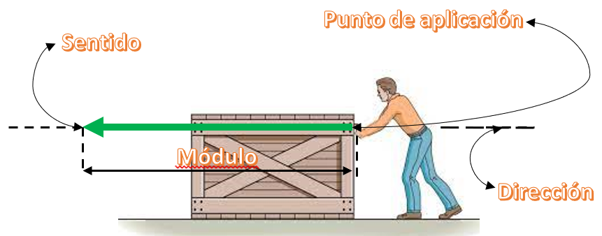 Representación vectorial de la fuerza realizada por la persona sobre la caja.