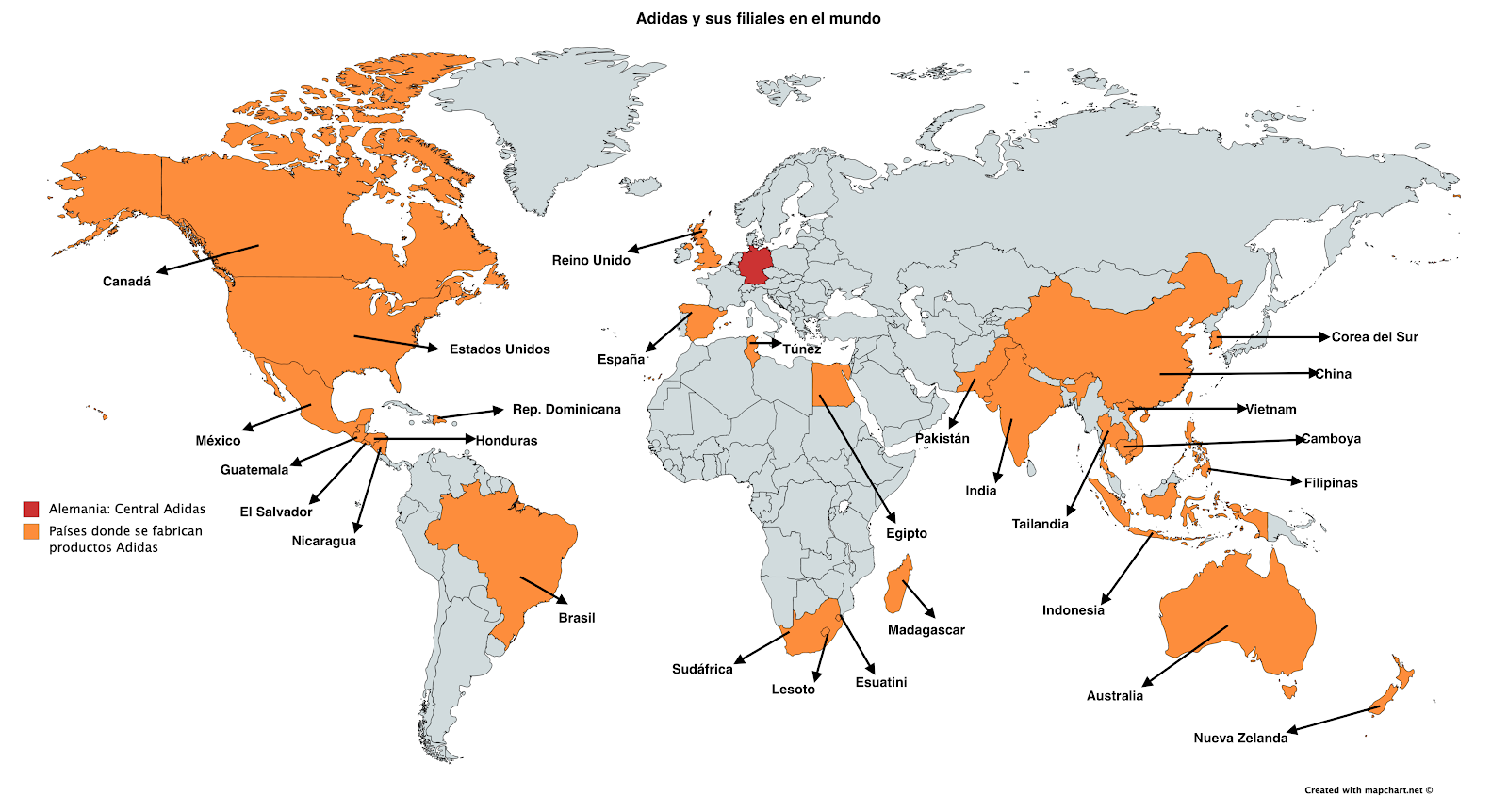 Planisferio con distribución de marca Adidas