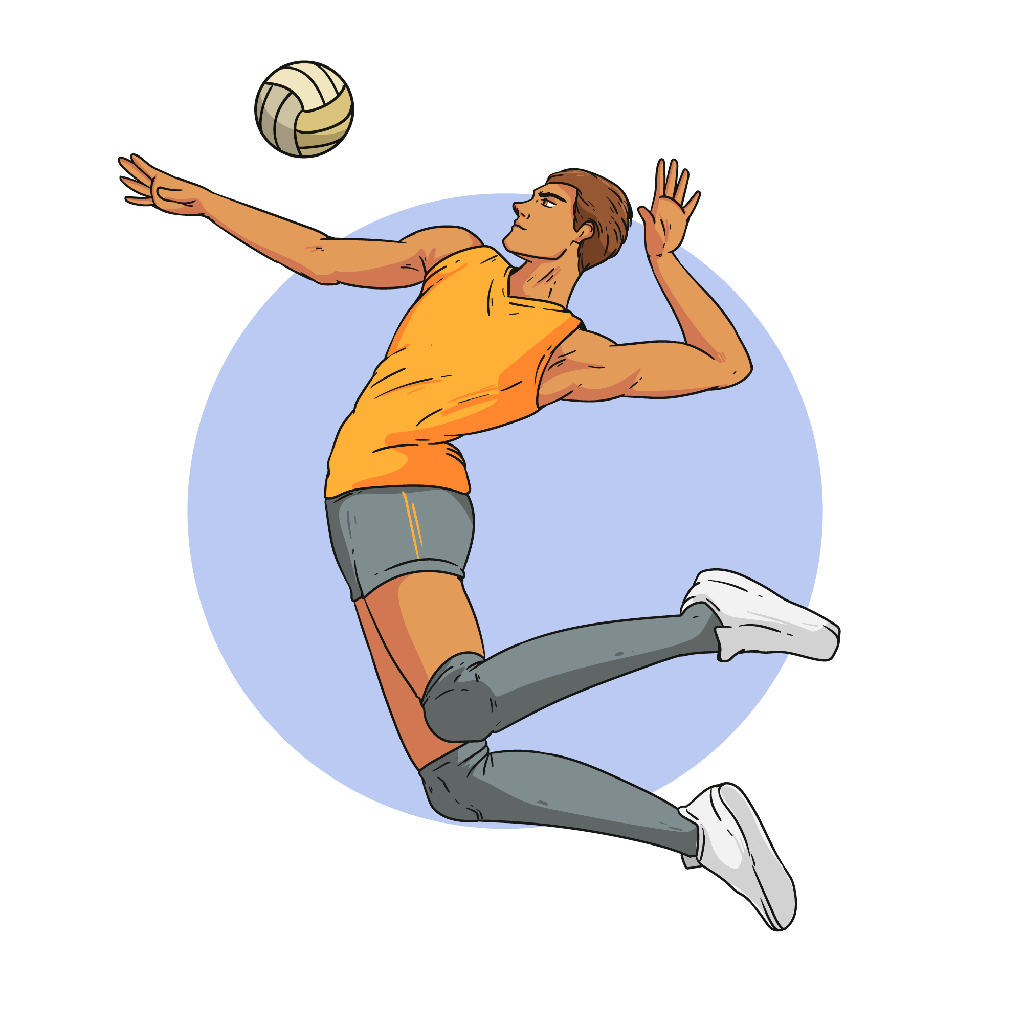 Ilustración de jugador realizando remate de vóleibol