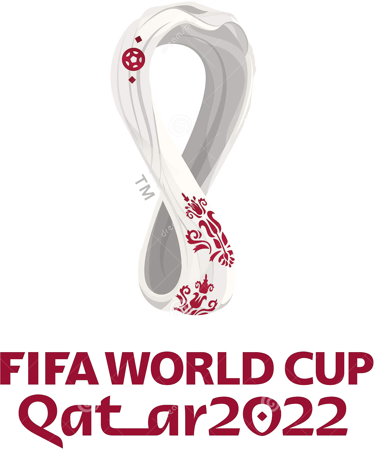 FIFA World Cup Catar 2022. Tela de color blanco en forma de número ocho con decoraciones florales en  color rojo. 