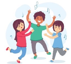 Ilustración de niños y niñas bailando