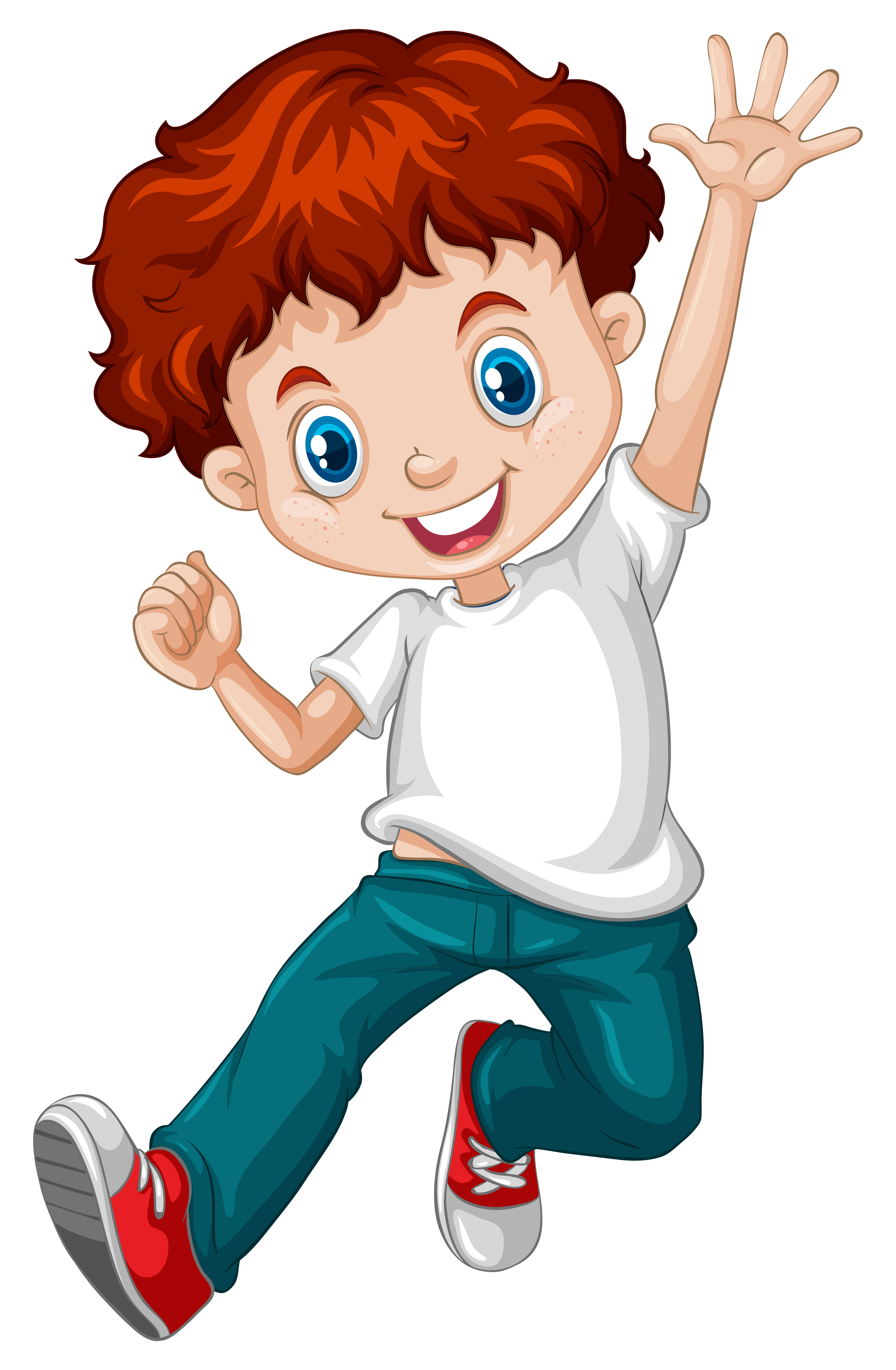 Ilustración de un niño sonriendo con remera blanca y pantalón vaquero