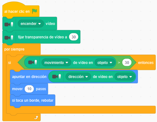 Programación de interacción con la cámara en Scratch