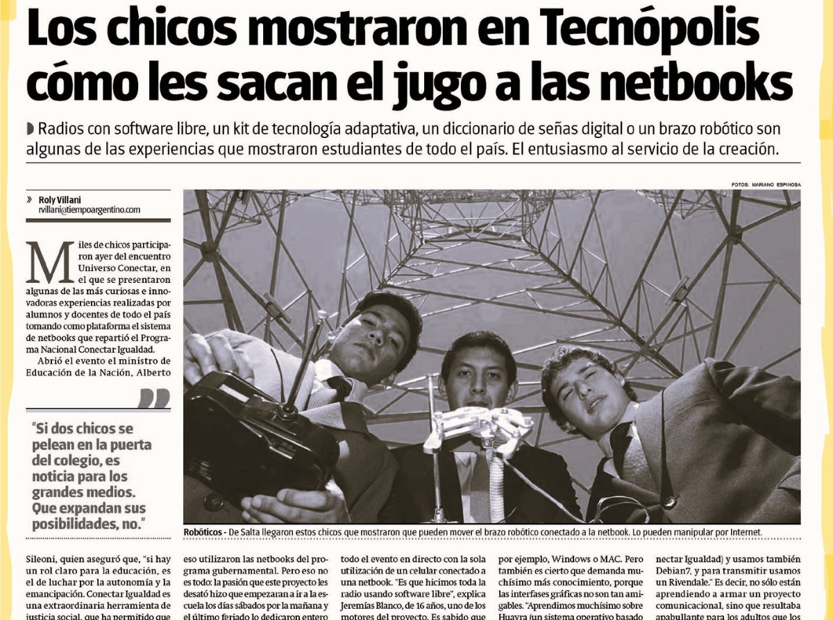 Noticia: "Los chicos le sacan jugo a sus notebooks".