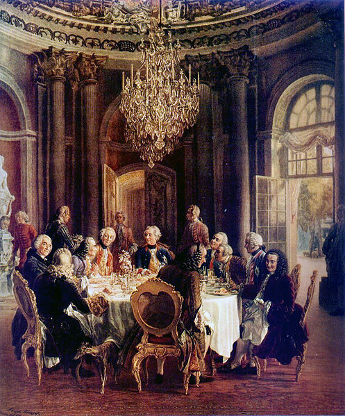 Voltaire con Federico II en Sanssouci, por Adolph von Menzel (1850).