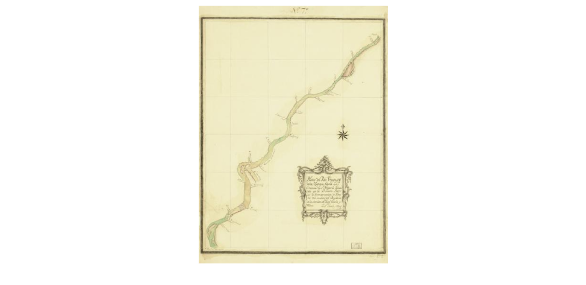 Mapa del Río Uruguay desde Yapeyú hasta la granja de San Gregorio